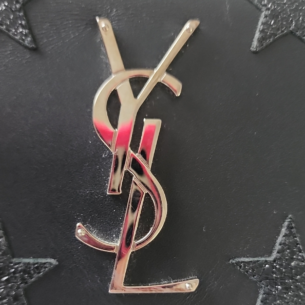 Yves Saint Laurent Black Clutch with Silver Logo - Picture 8 of 10